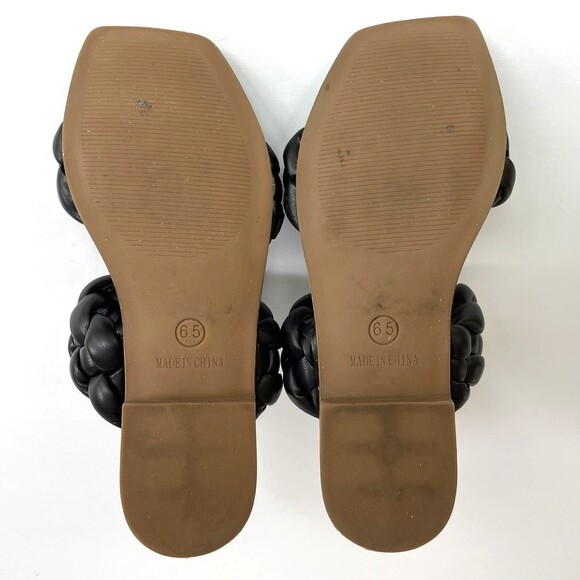 Steve Madden‎ Black Braided Open Toe Slides Flats Sandals Vegan Faux Leather - Picture 12 of 16